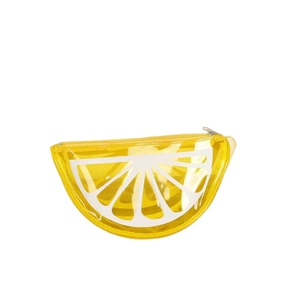 Transparent yellow lemon slice PVC makeup bag with a semicircular zipper design