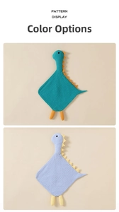 Detailed pattern display of soft cotton muslin dinosaur baby security blankets in two colors