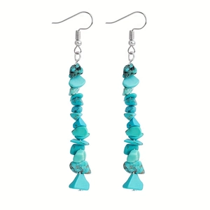 Handmade bohemian dangle earrings with natural irregular turquoise stones and silver hooks