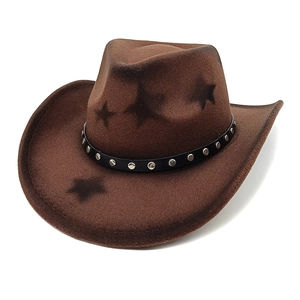 Classic dark brown felt cowboy hat with star pattern and silver studded leather band