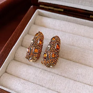 Boucles Oreilles Clous Goutte Eau Géométrique Alliage Strass Avec Tige En Argent Bijoux Vintage Baroque Pour Femmes