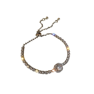 Sparkling zircon heart flower bracelet with adjustable sliding chain in silver finish