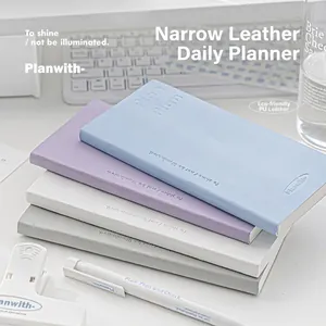 Daily Plan Notebook PU Leather Cover Minimalist Portable Schedule Planner With Stickers To Do List Grid Time Axis