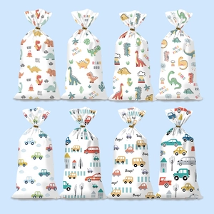 Cartoon car and dinosaur plastic gift bags for candy snacks in a set of eight