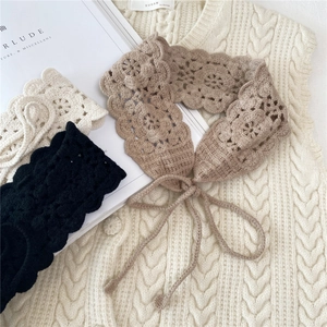 Handmade hollow knit detachable collars in beige, black, and white colors for women
