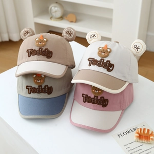 Cute teddy bear toddler baseball cap with 3D ears in various colors for 1-3 years kids