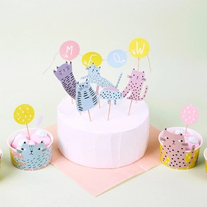 Decorazioni per torte di compleanno per gatti e pirottini per cupcake con scritta MEOW
