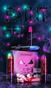 Halloween face and body paint set with 4 sticks in a gothic neon smoke setting