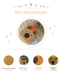 Detail view of plush capybara bag with leaf decor, premium fluff and metal buckle