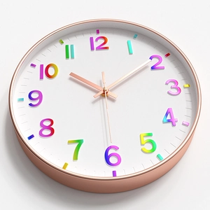 Modern 30cm wall clock with rose gold frame and 3D rainbow gradient embossed numbers