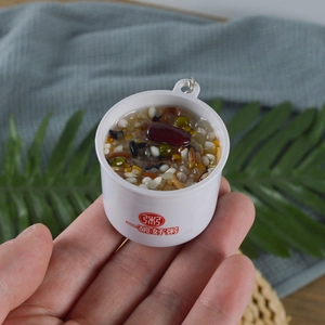 Miniature eight-treasure congee model keychain with realistic grains and metal ring