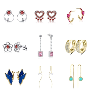 Collection of 925 sterling silver earrings with colorful gemstones and S925 hallmark stamp