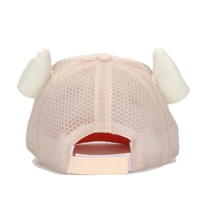 Breathable beige baby mesh baseball cap with cute 3D ear details and adjustable strap