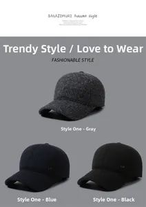 Three-color wool blend baseball caps with ear protection and MR metal plaque detail