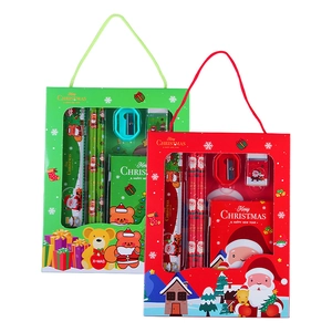 6-piece Christmas stationery set in green and red gift boxes with notebooks and pencils