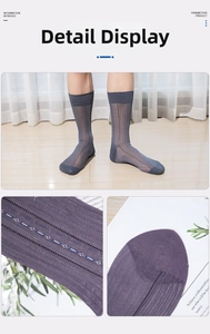Close-up of breathable ultra-thin nylon dress socks with mesh texture and striped patterns