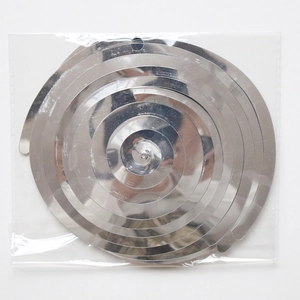 Silver PVC spiral hanging ornament in clear plastic packaging for ceiling decoration