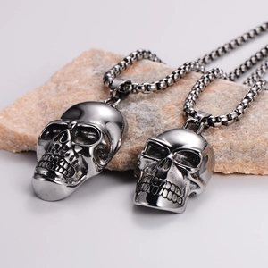 Punk style stainless steel skull pendant necklaces with box chains on stone base