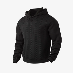 Felpa con cappuccio da uomo in maglia nera con classico motivo a trecce e maniche
