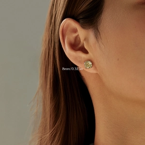 S925 sterling silver ear studs with 8mm octagonal yellow crystal and 4-prong setting