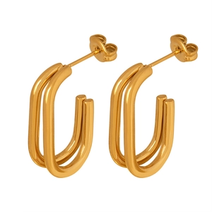 Minimalist double U-shaped gold geometric earrings with polished metallic finish