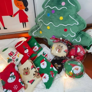 Calze Di Natale In Cotone Metà Polpaccio Motivo Babbo Natale Renna Pupazzo Di Neve Regalo Di Festa Morbido Caldo Donna Uomo