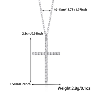 Detailed size specifications for the silver cross pendant necklace with zircon stones