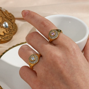 18K gold plated stainless steel heart zircon ring set worn elegantly on fingers