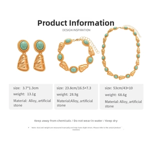 Size guide for vintage geometric jewelry set featuring alloy and artificial stone