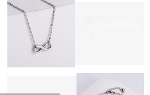 Detailed view of infinity pendant set featuring lobster clasp and adjustable tail chain