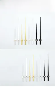 Detail showing metal clock hands in various colors and sizes for DIY quartz watch repair