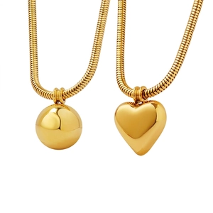 Titanium Steel Gold Plated Heart Ball Pendant Necklace With Round Snake Chain Mirror Polished Minimalist Jewelry Women