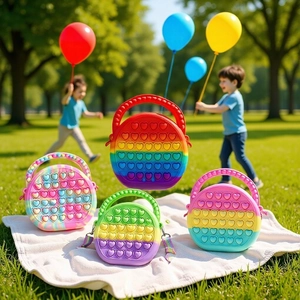 Rainbow Heart Pop It Sensory Toy Crossbody Bag Silicone Stress Relief Handbag For Kids Girls