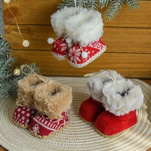 Christmas Mini Boot Pendants Knit Felt Stocking Ornaments Hanging Festive Tree Decoration Red White Nordic Style Gift