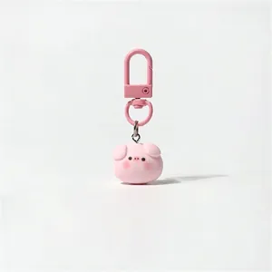 Cute pink pig keychain with matching resin head and metal spring clasp for bags