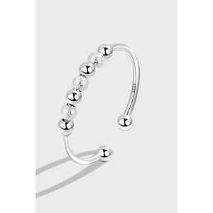 S925 Sterling Silver Beaded Anxiety Relief Fidget Ring For Women Adjustable Open Geometric Stress Relief Finger Ring Jewelry