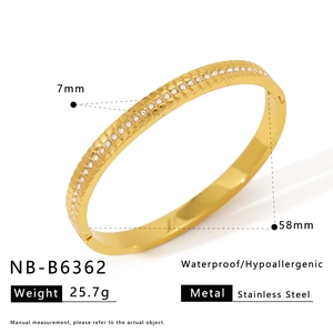 Detail of 7mm double-row zircon gold stainless steel bangle with dimensions and weight