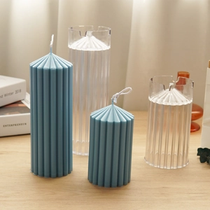 Ribbed Cylinder Candle Mold Polycarbonate Plastic Pointed Top For DIY Scented Candle Geometric Striped Texture Crafts