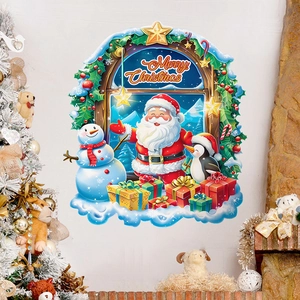 Détail d'autocollant mural de Noël avec Père Noël, bonhomme de neige et texte Merry Christmas