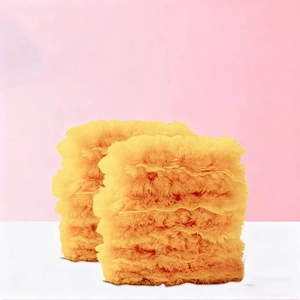Pair of yellow plush electrostatic cleaning dusters on a modern geometric background
