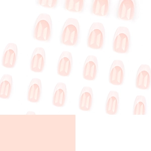 French ballerina press on nails set with pink base and white tips, 24 piece coffin shape