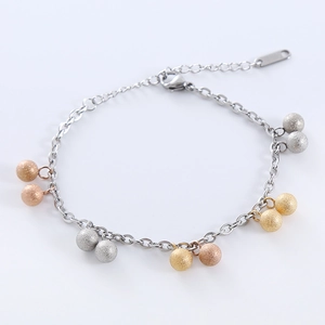 Elegant tri-color frosted steel bead bracelet in gold, silver, and rose gold finish