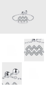 Close-up of 925 sterling silver wave bracelet with hand-set 5A cubic zirconia stones