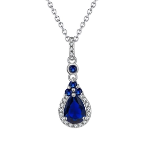 Collier élégant en argent sterling 925 avec pendentif saphir bleu taille poire