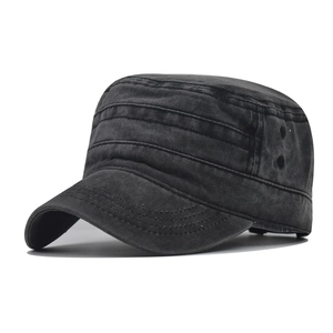 Vintage Washed Cotton Cadet Cap Adjustable Military Style Flat Top Hat For Men Outdoor Casual Sun Protection Breathable