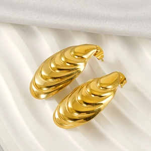 Minimalist Ripple Texture Shell Stud Earrings Stainless Steel 18K Gold Plated Geometric Chic Jewelry For Women
