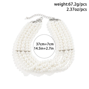 Detail showing five layers of lustrous faux pearls with silver adjustable chain extender