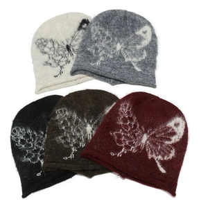 Butterfly Slouchy Beanie Hat Acrylic Knit Mohair Like Texture Winter Warm Windproof Y2K Retro Sweet Style Women