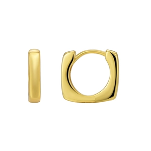 Polished gold square hoop earrings with a minimalist geometric design and glossy finish