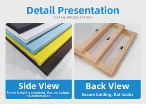 Detail showing solid wood canvas frames with tight corners, metal hooks and staples